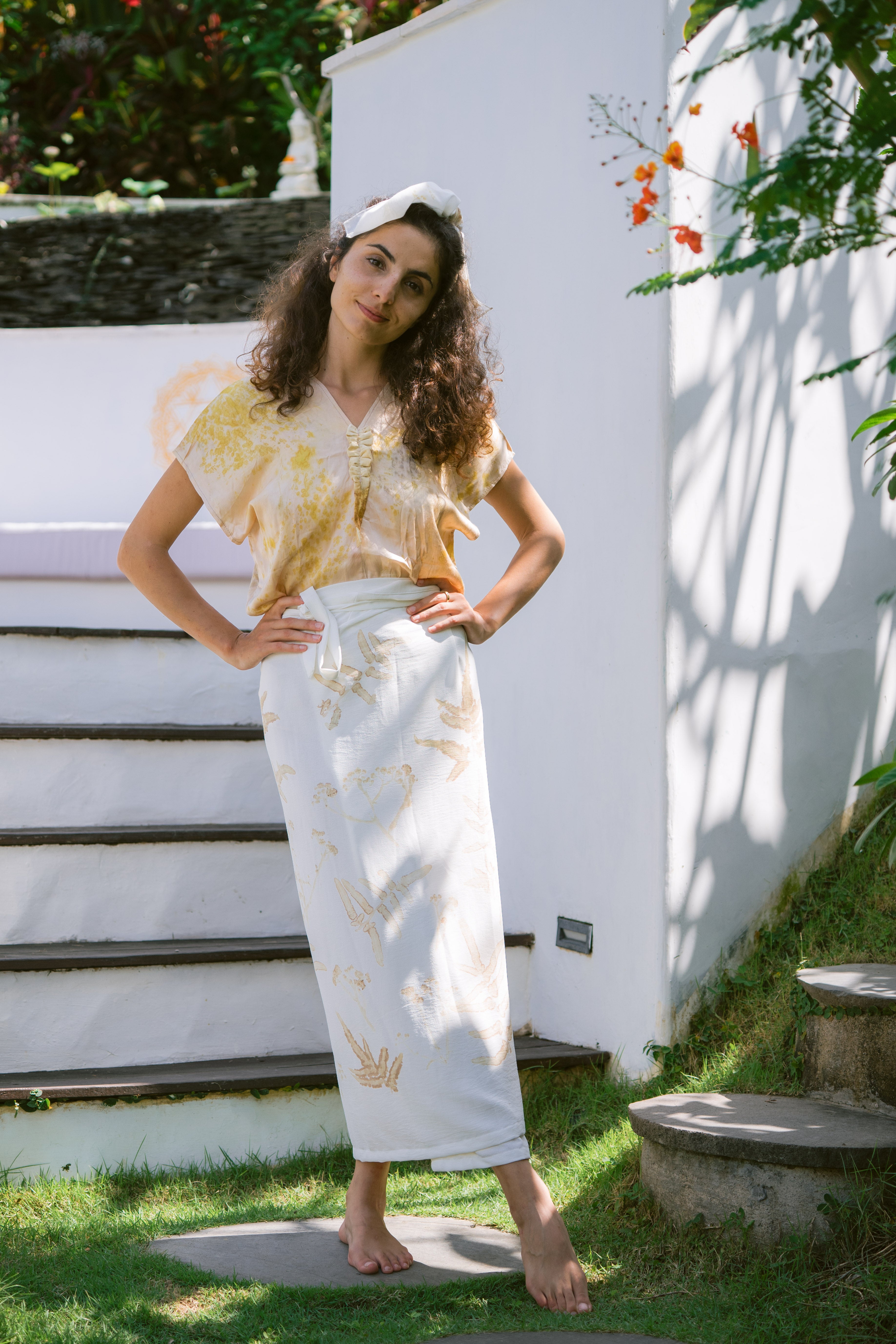 The Saraswati  White, Blue, Orange, Brown & Yellow Organic Cotton Silk Top